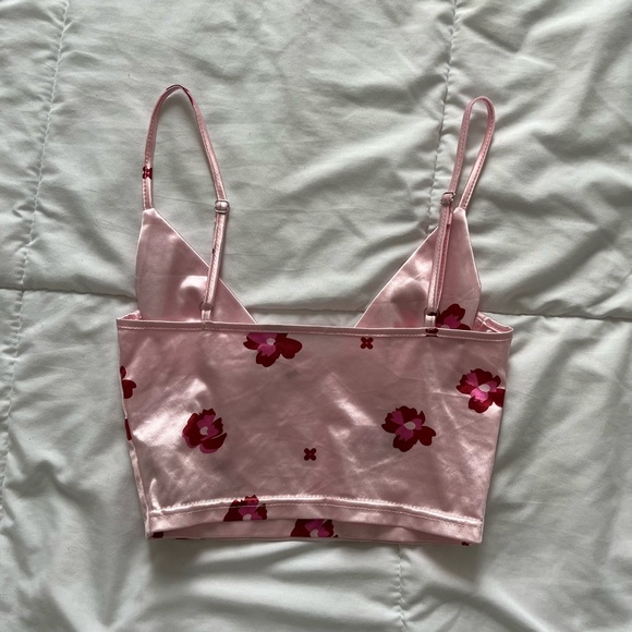 NWOT Pink Floral Satin Cropped Corset Bustier, size small - Picture 2 of 4